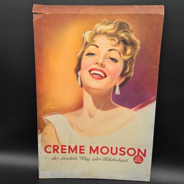 Vintage Advertising Pin Up Cardboard Standee by Creme Mouson, 1950s For Sale - Image 4 of 4