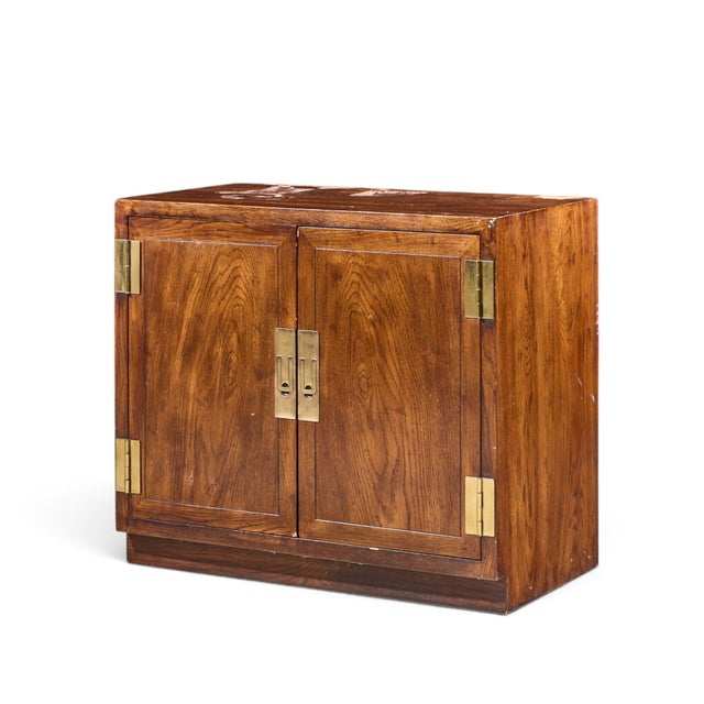Mid-Century Modern Henredon Campaign Mid Century Walnut and Brass Cabinet For Sale - Image 3 of 7