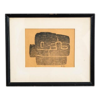 Mid Century Modern Abstract Form Block Print George Constant Black Ink Signed For Sale