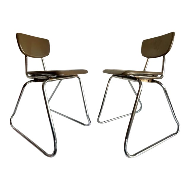 Pair of Mid-Century Kids Virco Chrome School Chairs For Sale