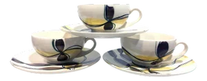 Blue Ridge China Modernist Ribbon Dinnerware - Teacup + Saucer - Set of 3