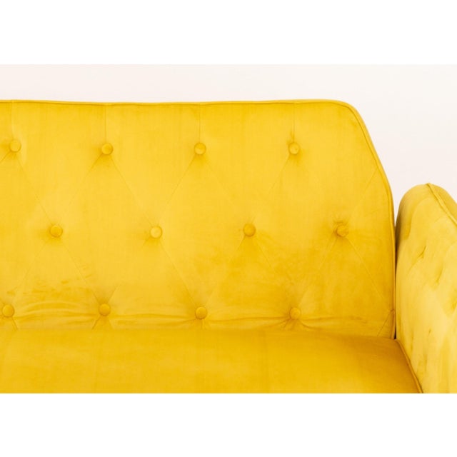 Contemporary Yellow Velvet Upholstered Convertible Sofa For Sale - Image 4 of 8