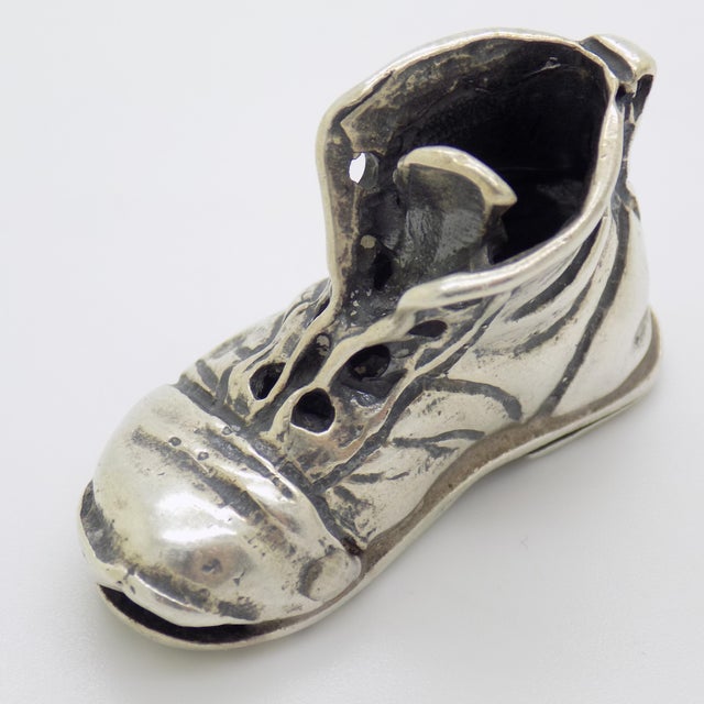 Italian Vintage Italian Handmade Genuine Silver Rare Old Boot Shoe Figurine Miniature For Sale - Image 3 of 9