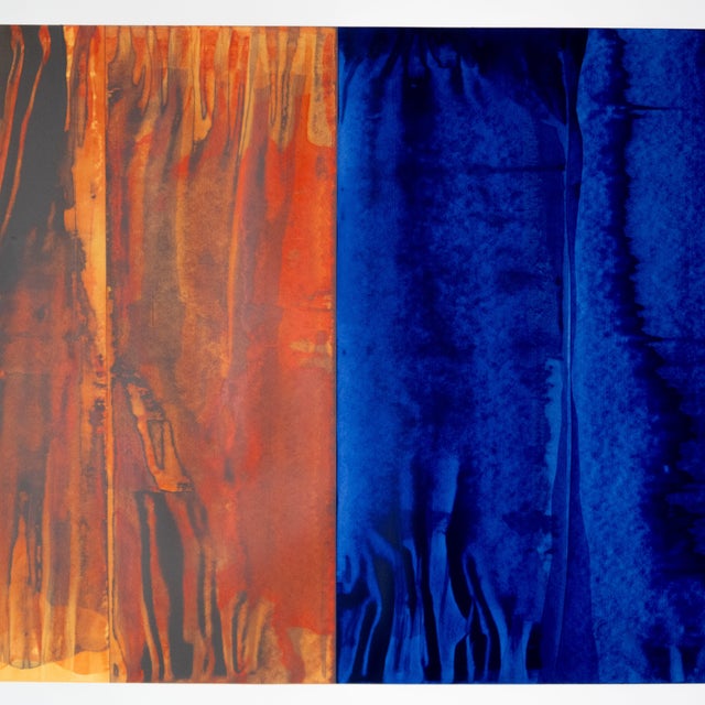 Royal Blue Original Large Abstract Blue & Burnt Orange Split Composition Painting on Paper by Casey R. Klein For Sale - Image 8 of 9