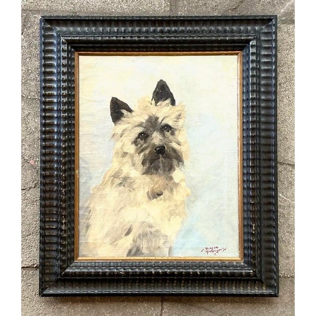 Black Vintage Boho Original Dog Portrait on Canvas For Sale - Image 8 of 12