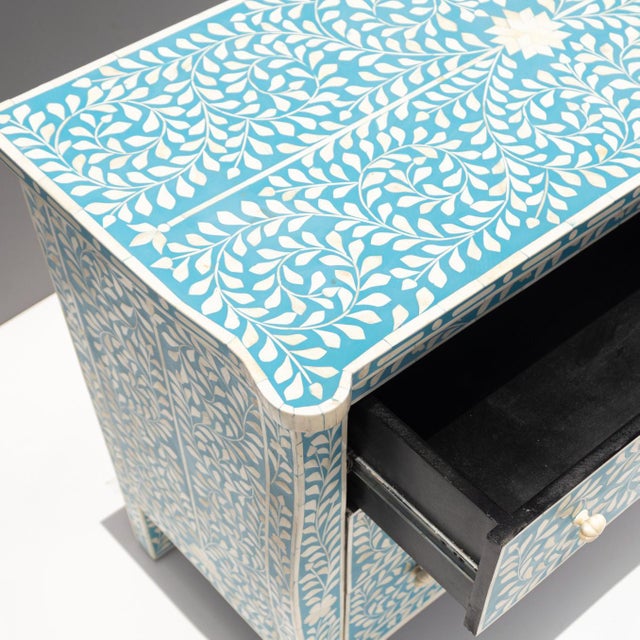 Arts & Crafts French-Inspired Arabesque Bone Inlay Three-Drawer Chest by House of Jaipur For Sale - Image 3 of 5