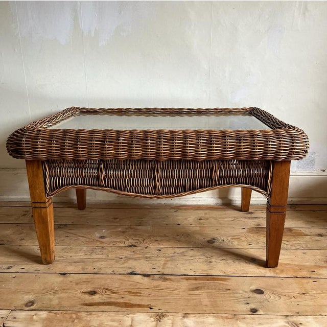 Vintage Brown Wicker Table For Sale - Image 6 of 12