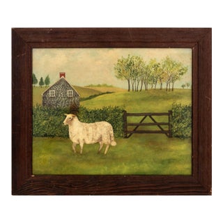 Naive School Farm Scene With a Lamb Oil For Sale