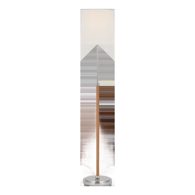 Thomas O'Brien by Visual Comfort Signature Bryant Wrapped Floor Lamp in Polished Nickel and Natural Leather with Linen Shade For Sale