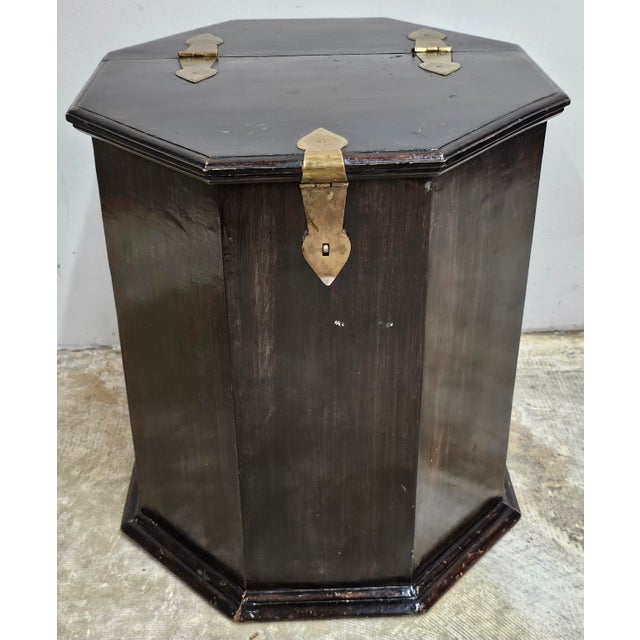 South East Asian Octogonal Hardwood Brass Hinged Storage Side Table Cabinet For Sale - Image 4 of 6