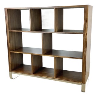 Modern Zebrawood Cubby Shelf With Chrome Sled Base, Fits Vinyl Records For Sale