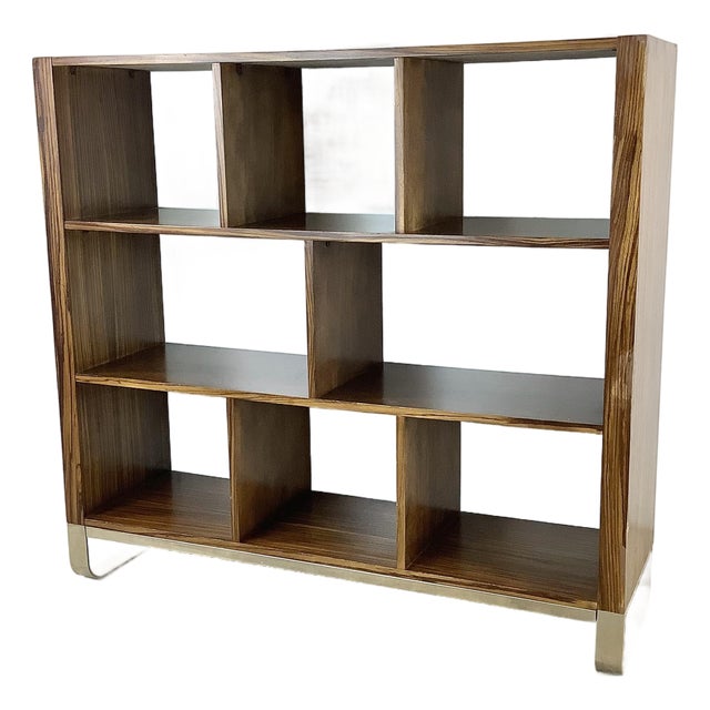 Modern Zebrawood Cubby Shelf With Chrome Sled Base, Fits Vinyl Records For Sale