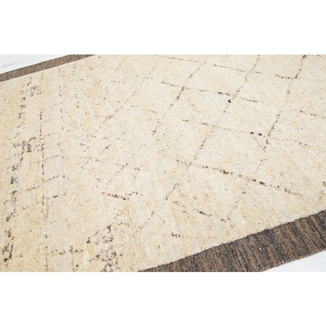 Textile 2020s Handmade Moroccan Style Wool Rug With Tribal Motif in Beige For Sale - Image 7 of 10
