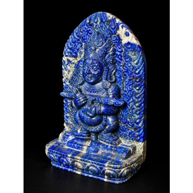 Finest Lapis Lazuli Tibetan Makahala Statue 9.5" Natural Gemstone Hand Carved For Sale In Los Angeles - Image 6 of 14