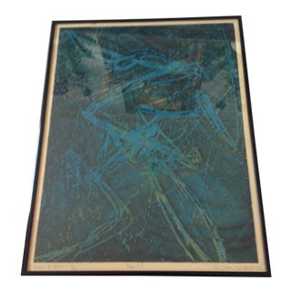 1960s Abstract Turquoise Lithograph by Switan, Framed For Sale