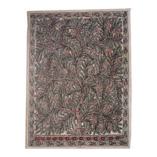 Mamta Devi Signed Original Hand-Painted Madhubani Tree of Life Painting – National Award-Winning Artist For Sale
