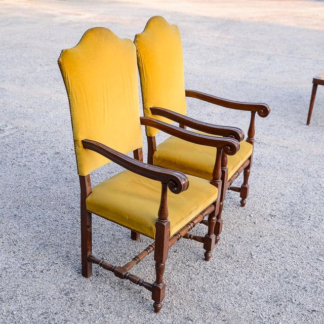 Armchairs in Carved Wood and Yellow Velvet, 1980s, Set of 2 For Sale - Image 4 of 18
