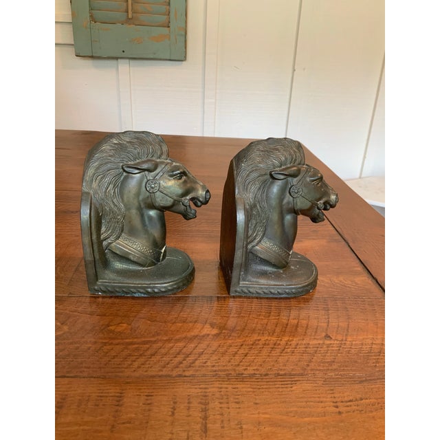 Mid 20th Century Rare Vintage Pair of BMR Cast Bronze Horse Head Bookends – Mid‑Century Equestrian Decor for Horse Lovers, Ralph Lauren Decor & Ranch Decor For Sale - Image 5 of 8
