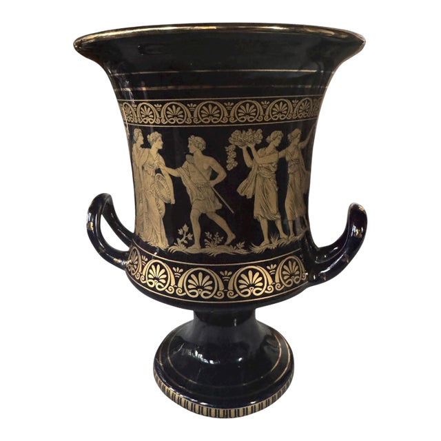 Vintage Porcelain Double Handled Vase Decorated W Grecian Figures For Sale