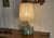 Teal Vintage Brutalist Ceramic Lamp with Linen Shade, 1950s For Sale - Image 8 of 8