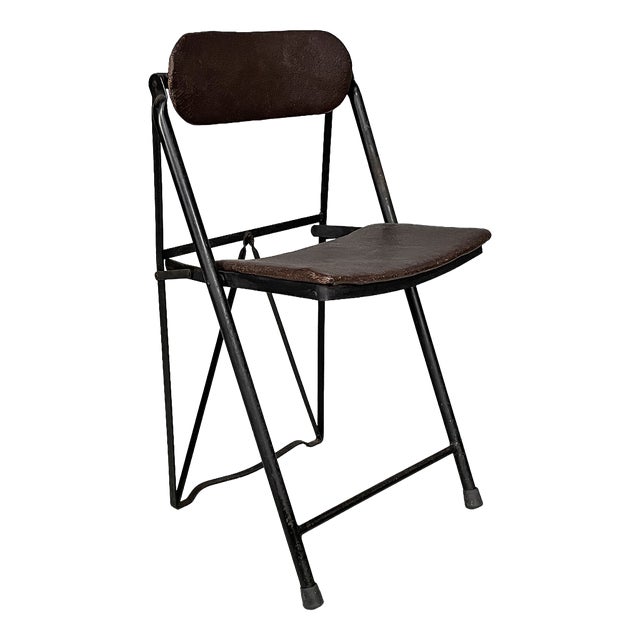 Italian Modern Folding Chair in Brown Leather and Metal, 1980s For Sale