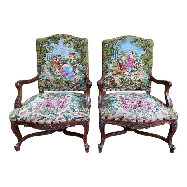 Set of Regency Armchairs Upholstered with Small Dots For Sale