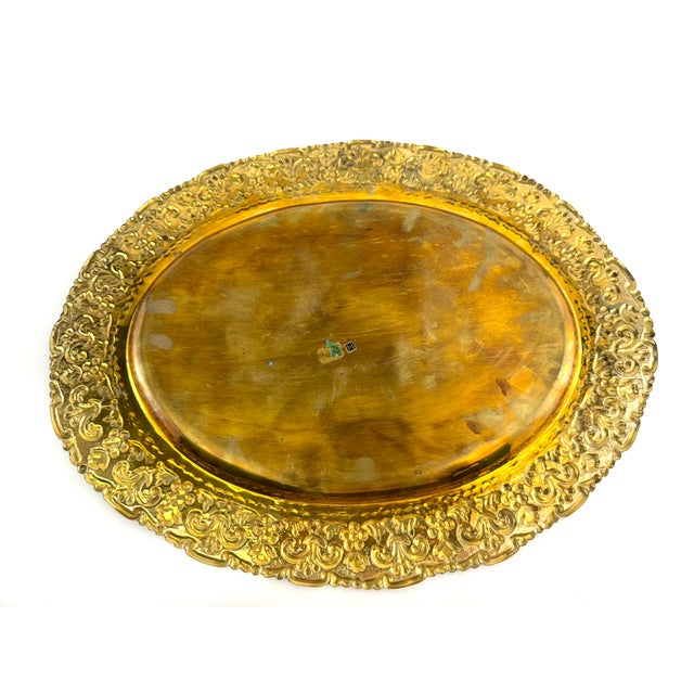 Vintage Ornate Brass Oval Tray With Intricate Floral Motif For Sale - Image 9 of 9