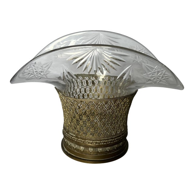 Early 20th Century French Gilt Bronze & American Brilliant Cut Glass Bride's Basket Centerpiece Va For Sale