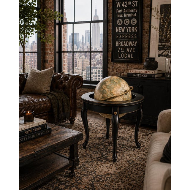 Queen Anne Matte Black & Gold Vintage Library Globe on Queen Anne Stand – New York Loft Ralph Lauren Style Decor For Sale - Image 3 of 3