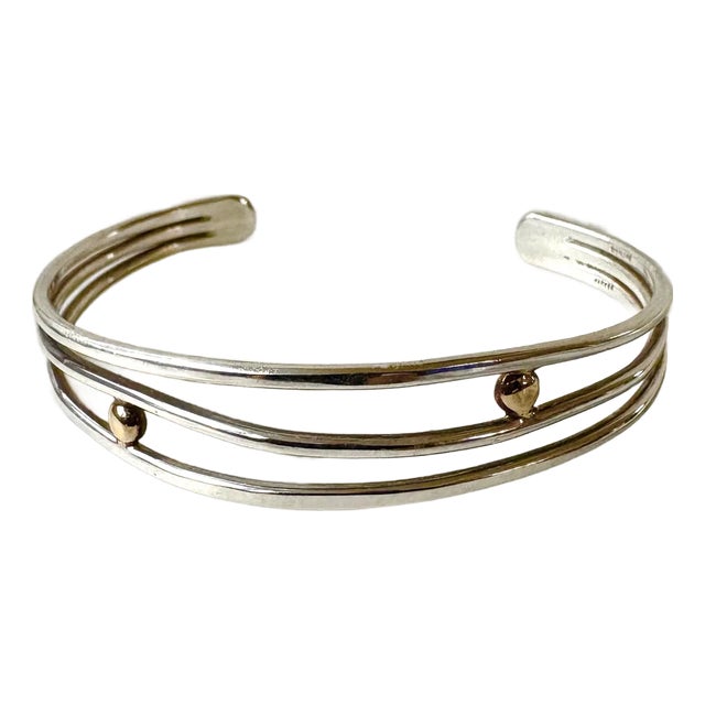 Sterling Silver and 14 Karat Gold Wire Cuff Bracelet For Sale