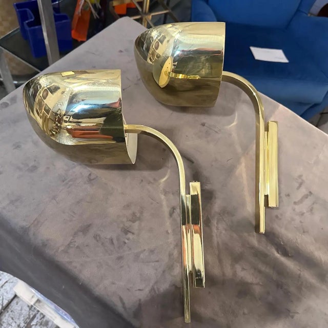 Two 1980s Elegant Mid-Century Modern Brass Italian Wall Sconces by Lumi Milano For Sale - Image 11 of 13