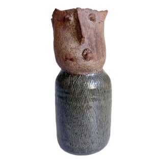 Folk Art Pottery Figurative Vase, Artist Signed For Sale