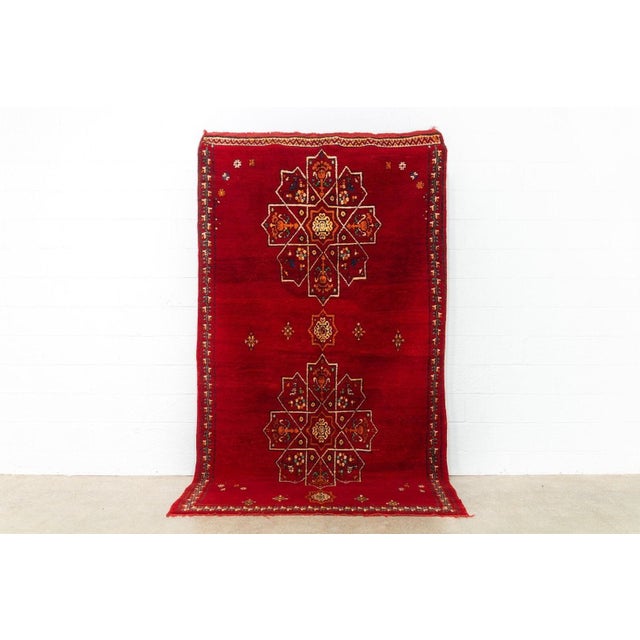 This stunning large vintage handwoven Moroccan Berber wool rug circa mid-20th century is a beautiful combination of hand-...