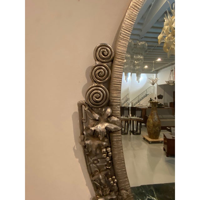 1920s French Art Deco Oval Nickel Beveled Mirror For Sale - Image 5 of 8