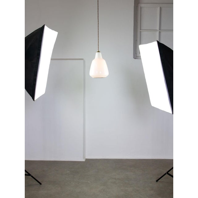 Mid-Century Modern Italian White Glass and Brass Pendant Lamp, 1960s For Sale - Image 10 of 13