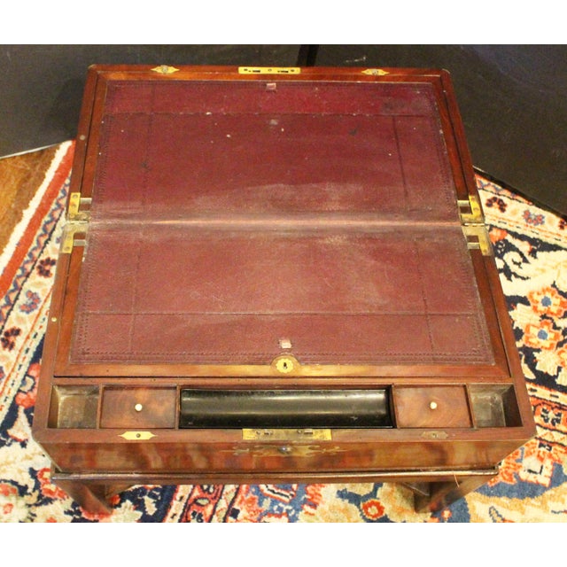 Wood Early-Mid 19th Century English Large Campaign Lap Desk on Side Table Stand For Sale - Image 7 of 12
