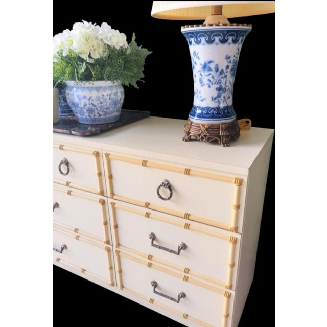 Hollywood Regency Vintage Faux Bamboo 9 Drawer Palm Beach Regency Dresser For Sale - Image 3 of 15