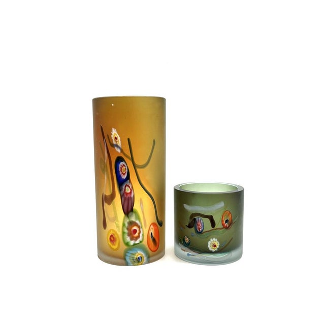 Postmodern Cylindrical Vases in Vetro Satinato with Millefiori Murrine, Murano, 1980s, Set of 2 For Sale - Image 4 of 18