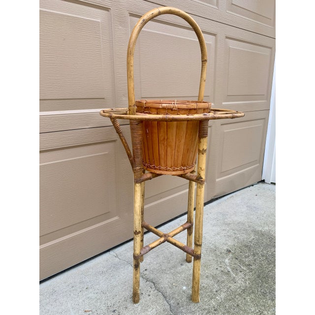 Wood Mid-Century Rattan and Bamboo Champagne Butler Stand For Sale - Image 7 of 13