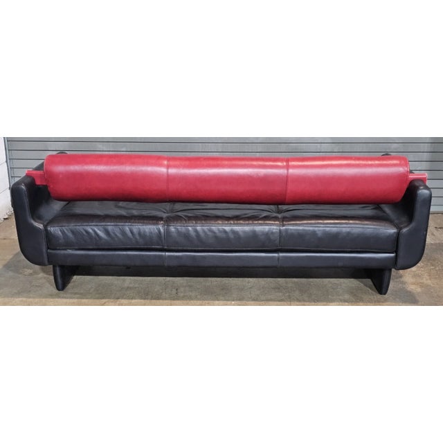 Late 20th Century Vladimir Kagan Matinee Sofa American Leather Red and Black For Sale - Image 10 of 14