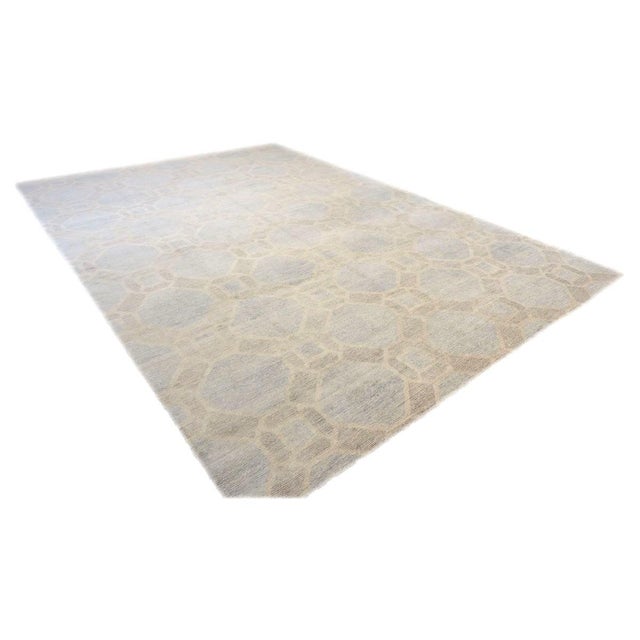 Early 21st Century Nepalese Modern Wool & Silk 10X14 Blue, Dark & Light Grey Handmade Area Rug #1143597 For Sale - Image 5 of 7