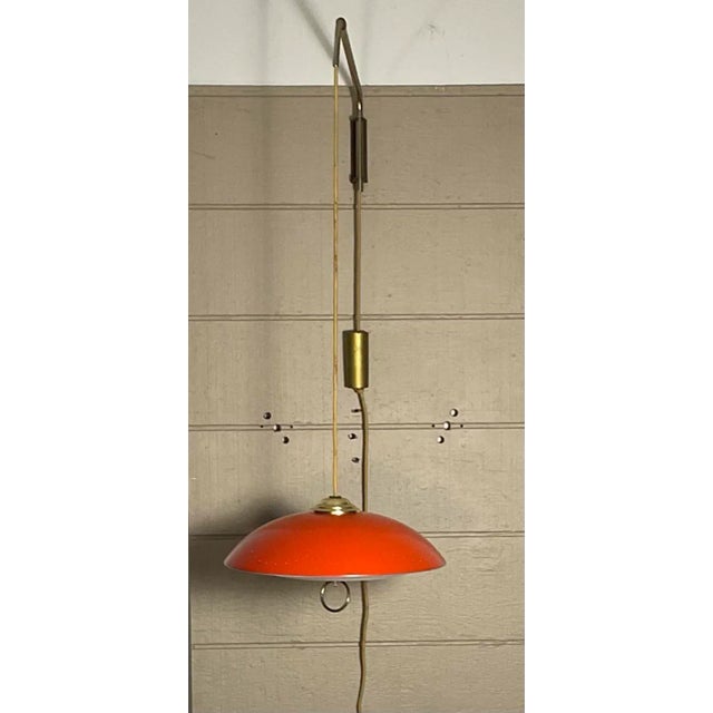Metal Stilnovo Vintage Telescopic Arm Wall Lamp With Perforated Red Metal Shade and Counter Weight, Circa 50s For Sale - Image 7 of 12