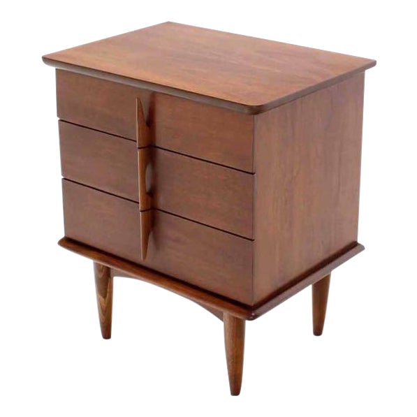 Vintage Mid Century Walnut Three Drawer Nightstand Chairish