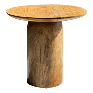 Teak Side Table with Circular Top and Column Base For Sale