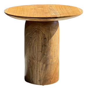 Teak Side Table with Circular Top and Column Base