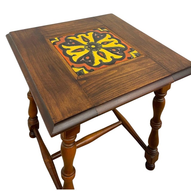Vintage Tile Top Side Table With Turned Legs and Wood Frame For Sale - Image 11 of 11