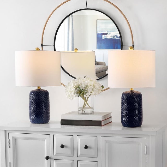 Contemporary Huxley 22" Textured Table Lamp in Navy Blue - a Pair For Sale - Image 3 of 4