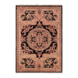 Art Nouveau Medallion 1990's Pak-Persian Black/Pink Wool Rug - 6'2'' X 9'0'' For Sale
