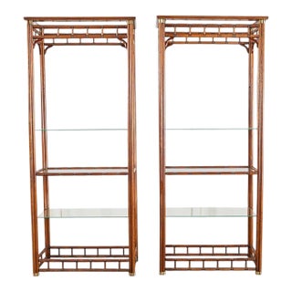 Pair of Mid-Century Faux Bamboo Etagere Shelves by Heritage For Sale