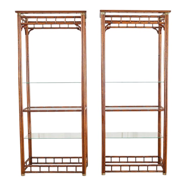 Pair of Mid-Century Faux Bamboo Etagere Shelves by Heritage For Sale